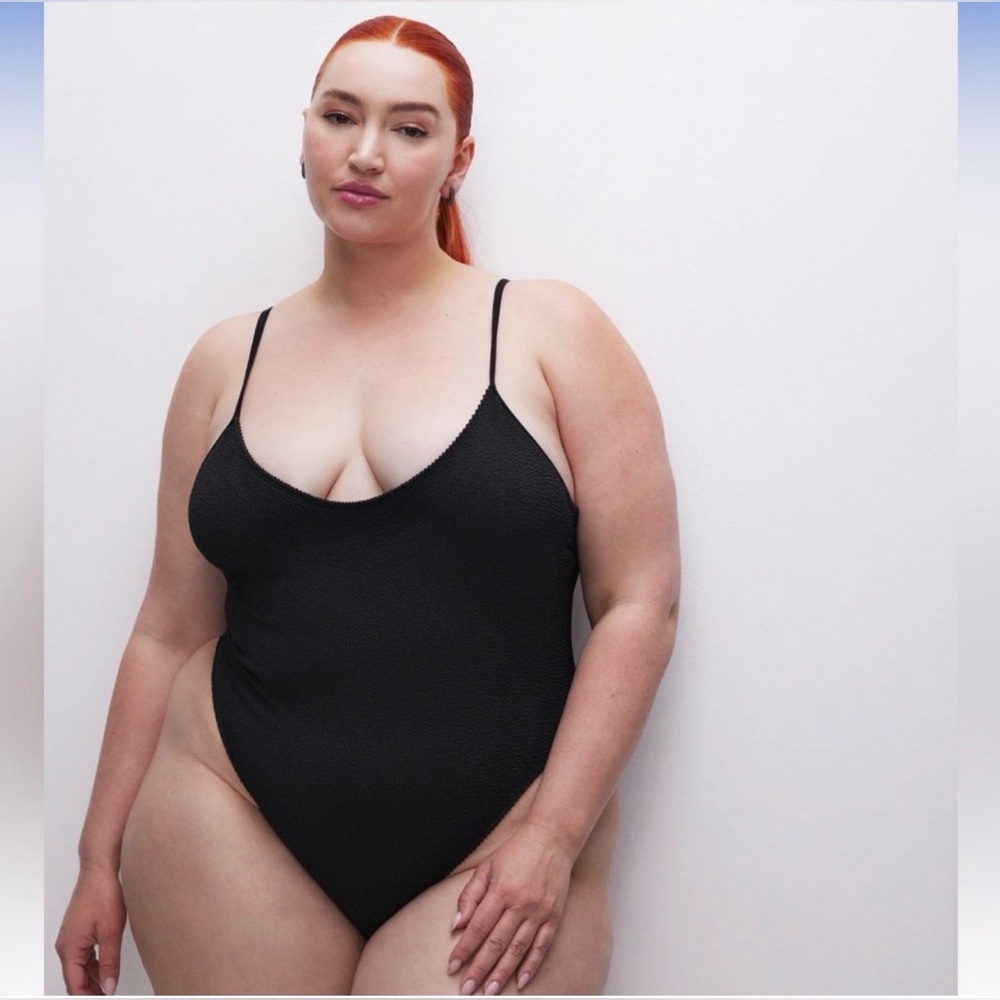 Good American Always Fits Crinkle Black Swimsuit NWOT